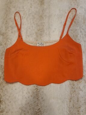 Free People Bright Orange Scalloped Hem Cami